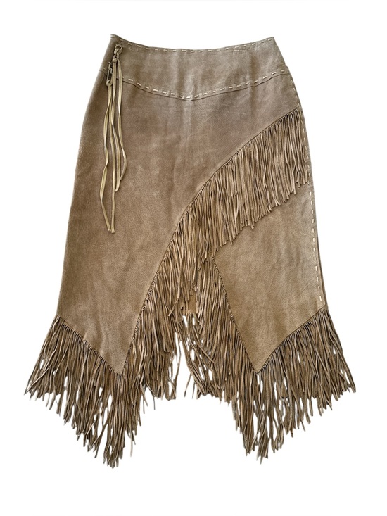 Vintage Dresses & Skirts - Vintage 100% Suede Leather Fringe Boho Style Skirt Size: M